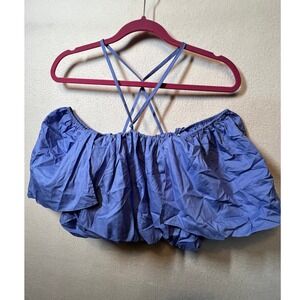 Zara XS Blue Off the Shoulder Blouse Criss‎ Cross Strap Cropped Top